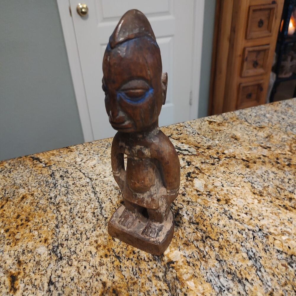 African Ibeji Yoruba Carved Wooden Figure Tribal Statue Sculpture 9" Tall Brown
